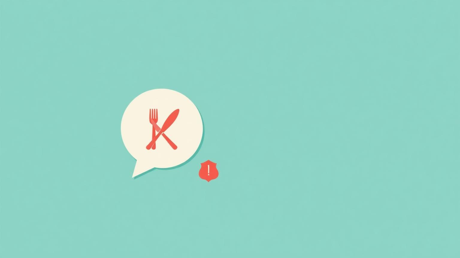 Illustration of a speech bubble containing a fork and knife with an allergen shield