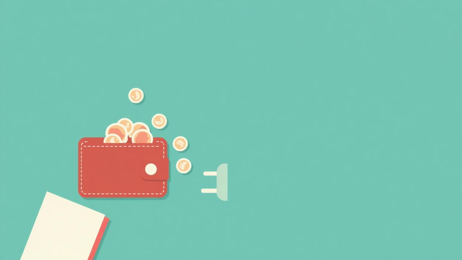 Illustration of a wallet spilling coins next to a power adapter plug