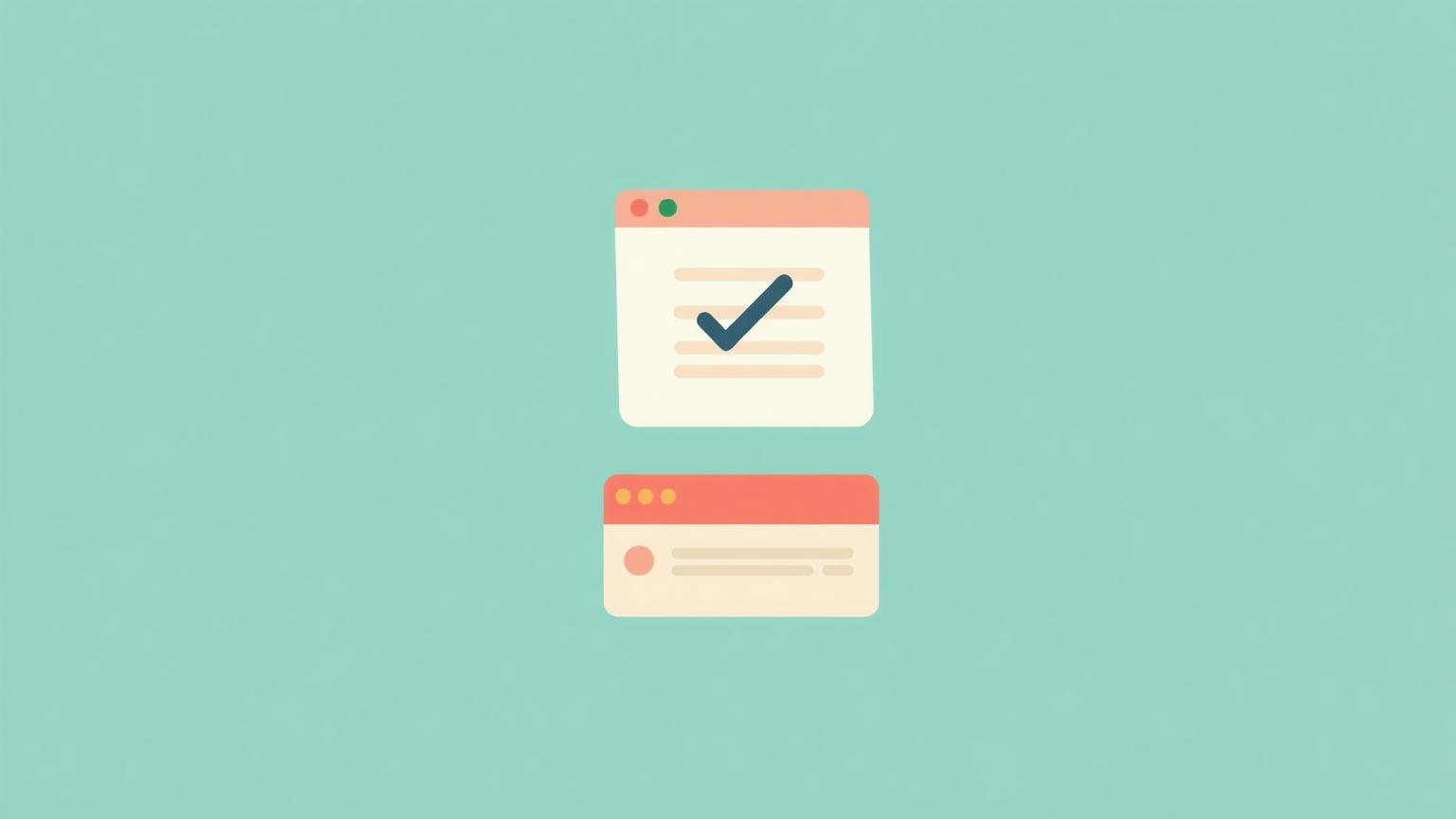 Illustration of a single browser tab with a checkmark above stacked secondary tabs