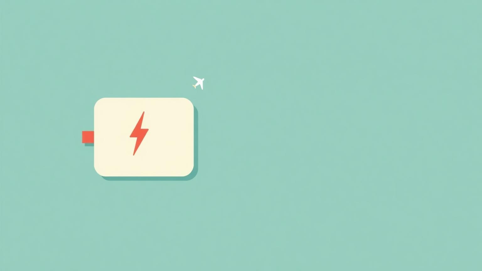 Illustration of a power bank battery with lightning bolt and a small airplane