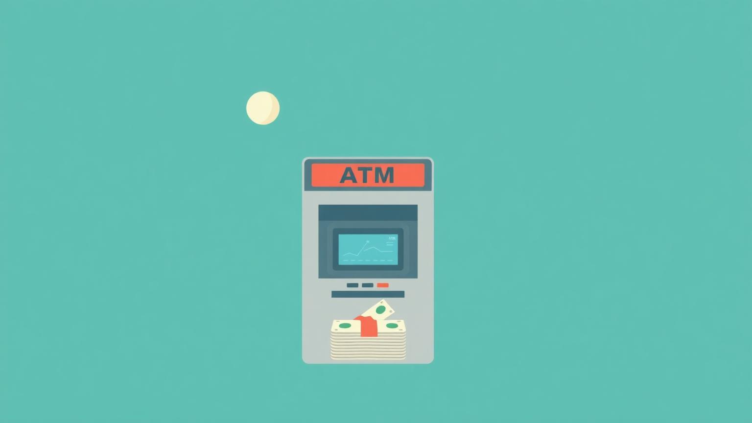Illustration of an ATM at night under a moon with cash dispensing