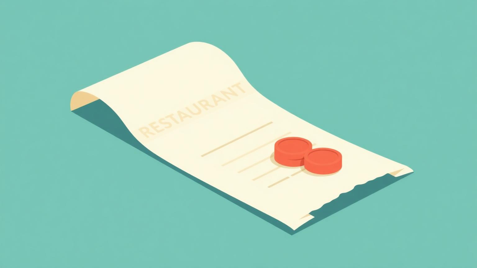 Illustration of a restaurant receipt with coins on top and a small globe